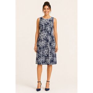 NINE WEST Dark Regal Purple Plum Medallion Abstract Floral Sheath Dress - Sz 8